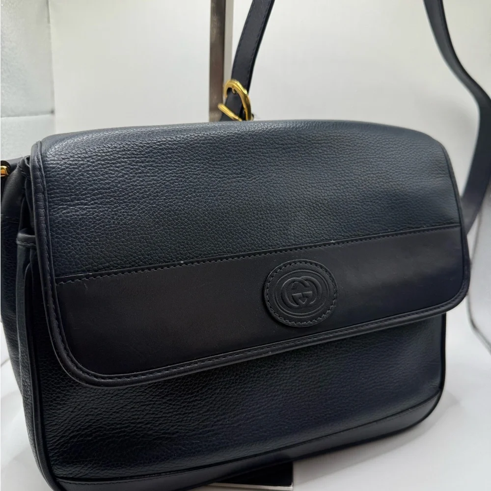 Gucci vintage Navy Blue Leather Crossbody Bag - Picture 1 of 12